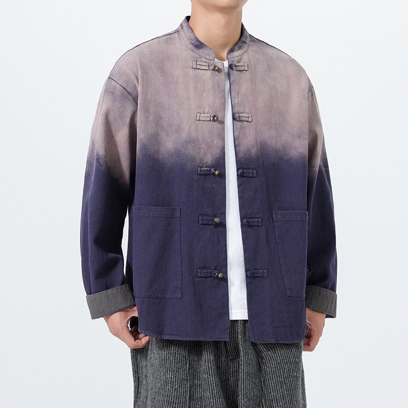 25年加大码立领做旧水洗汉服布扣复古风风夹克JK78P110,男装夹克,电商B375
