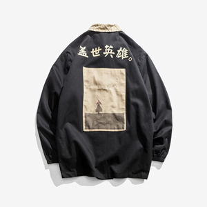 春夏新款纯美式工装复古印花长袖日系夹克 M到5XL JK15 F105图片