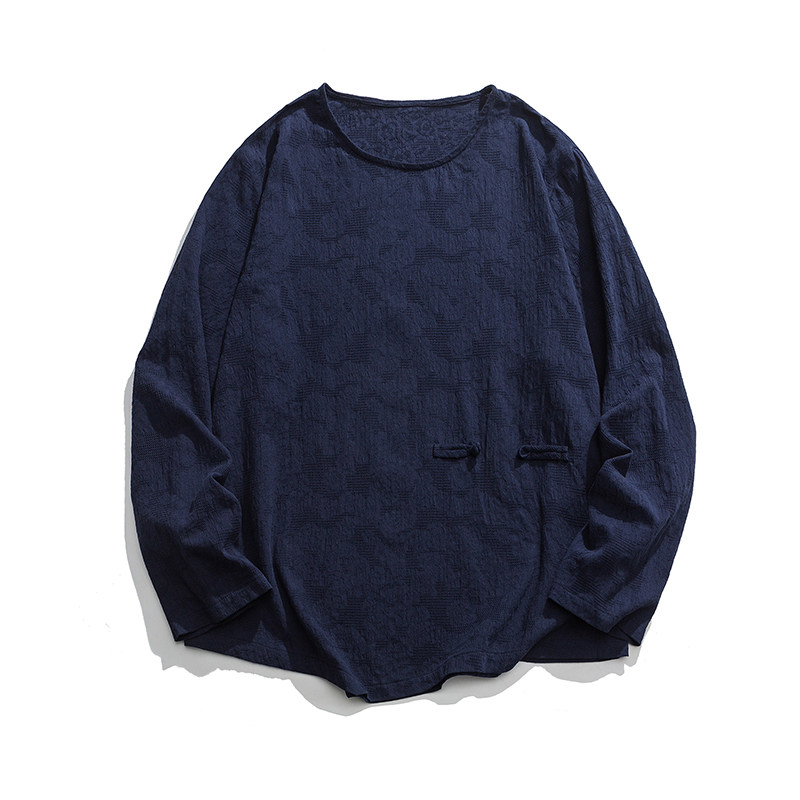 25年宽松打底中式棉麻圆领套头日系风长袖T恤T73P50，男装T恤，电商B375