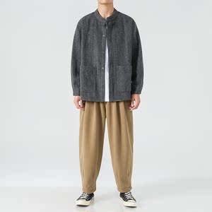 2025冬季新中式宽松唐装汉服打底厚毛呢风夹克 JK49 P75图片