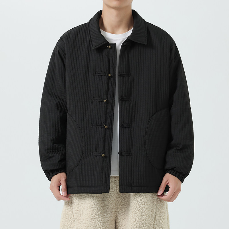 2024加大码棉衣纯色翻领布扣汉服模特图风厚JK71P130,男装棉衣,电商B375