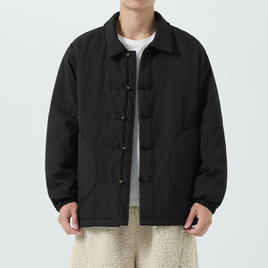 2024加大码棉衣纯色翻领布扣汉服模特图风厚 JK71 P130图片
