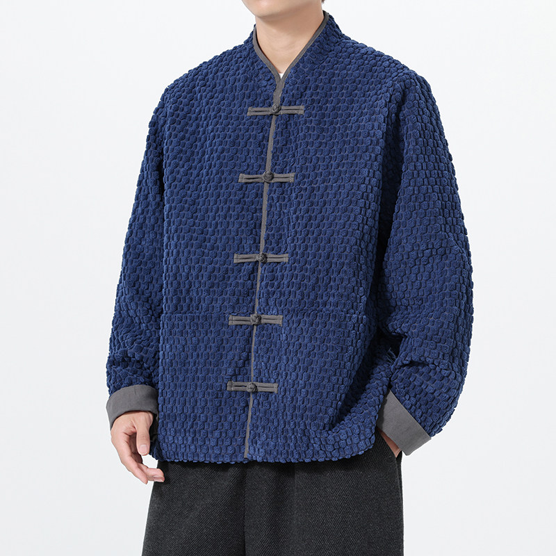 秋冬古风布扣夹克风汉服立领长袖夹克大码JK81P115,男装夹克,电商B375