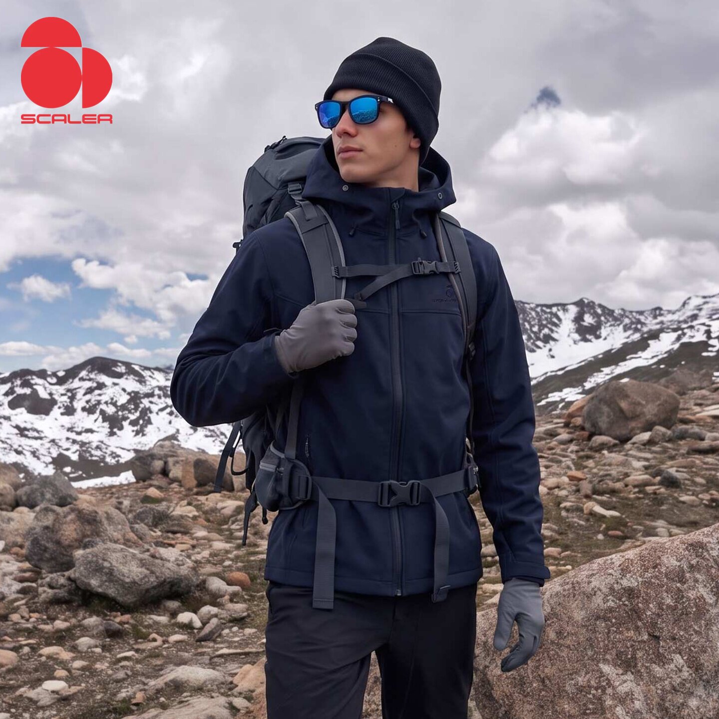 SCALER思凯乐户外复合软壳衣运动连帽软壳夹克男防风保暖登山外套