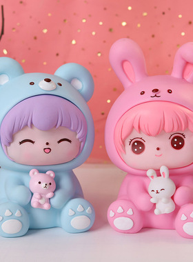 情侣儿童存钱罐摆件双胞胎手办礼