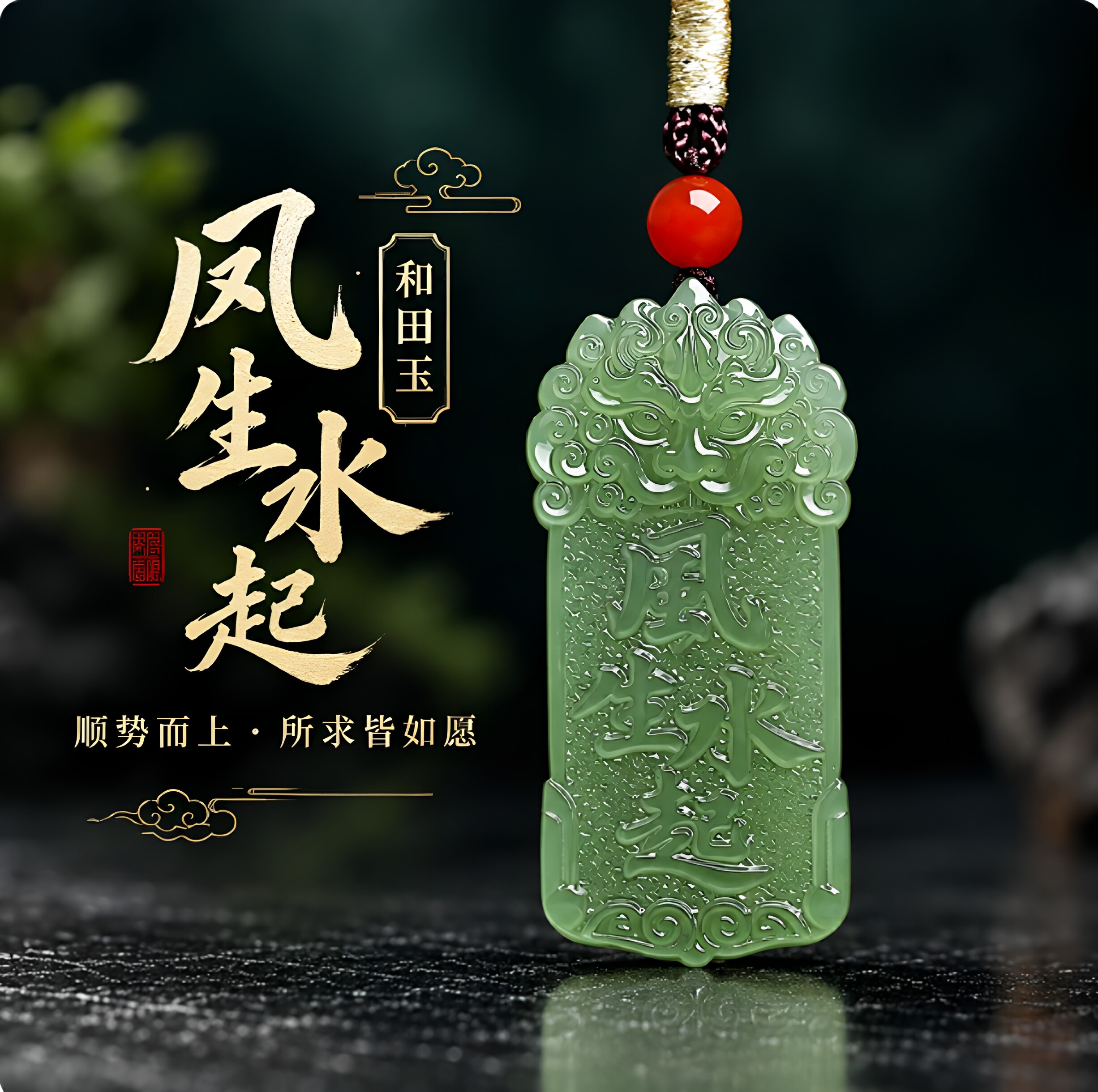 新疆和田玉上上签风生水起玉吊坠