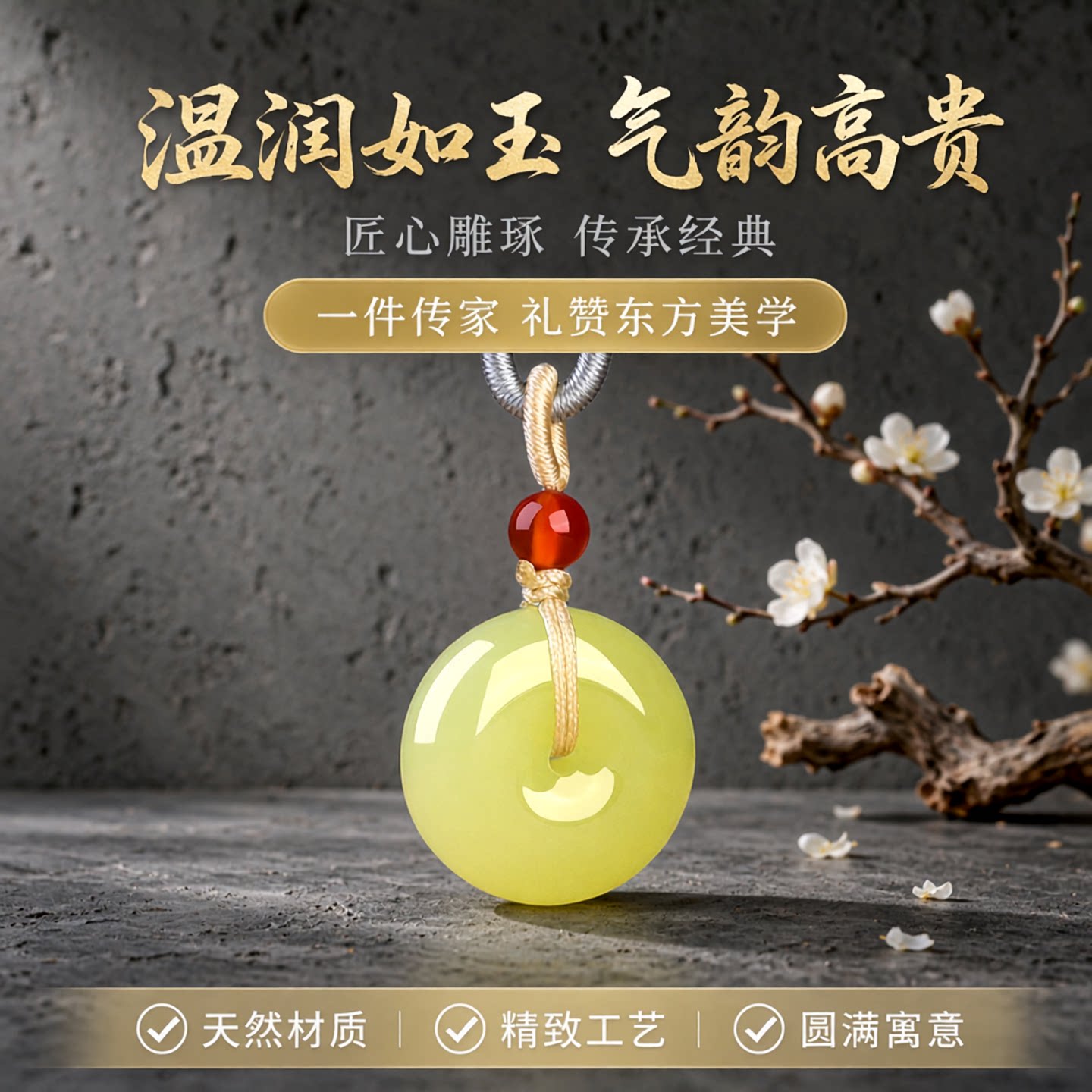 新疆若羌黄口料和田玉平安扣吊坠