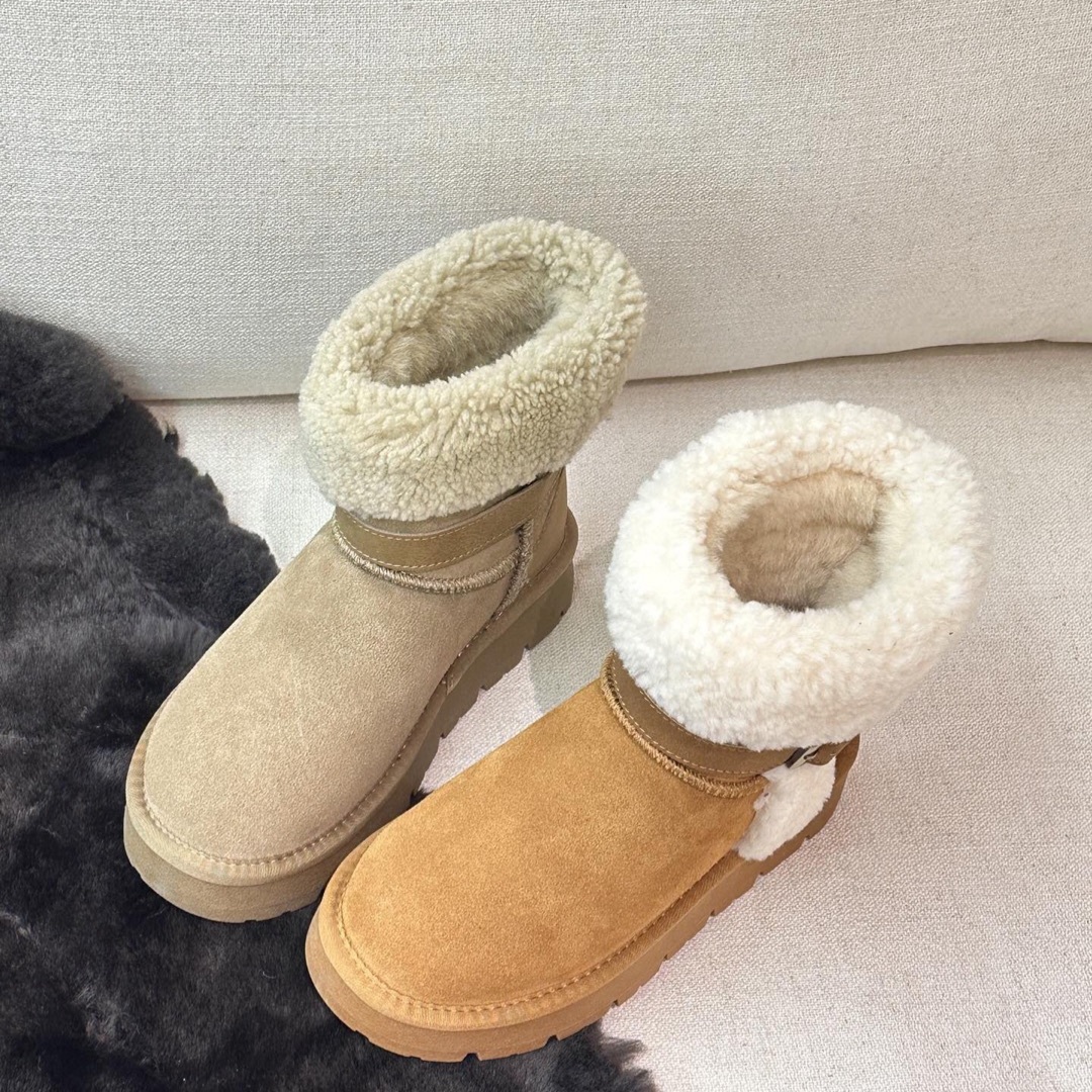 韩版时尚真皮羊毛保暖雪地靴