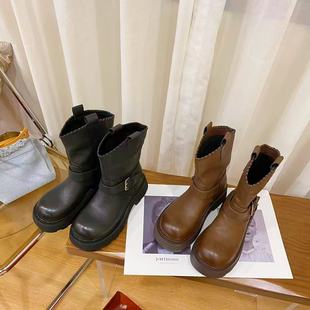 VK定制 短靴女3601 欧洲站高档头层牛皮粗跟时尚