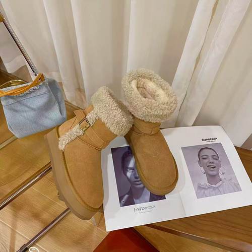 韩版时尚真皮羊毛保暖雪地靴女