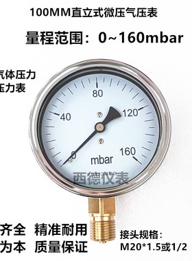 100MM径向0－160mbar压力表 毫巴压力表 毫巴气压表