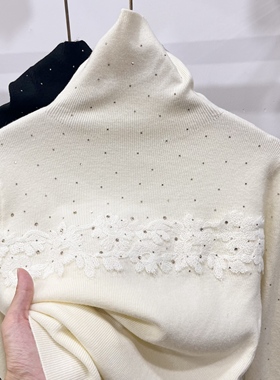 堆堆领针织打底衫配大衣女款亮片毛衫冬季内搭毛衣洋气高级感上衣