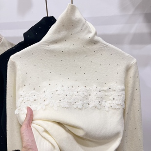 堆堆领针织打底衫配大衣女款亮片毛衫冬季内搭毛衣洋气高级感上衣