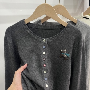 小马灰色春季针织开衫外套女款2026新款高级感毛衣外搭小个子上衣