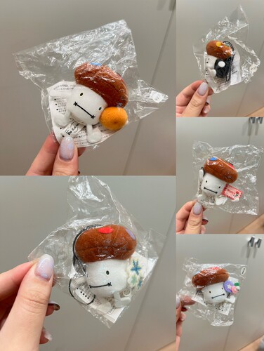 日本绝版中古Docomo小蘑菇头毛绒挂件，古早产品默认微瑕