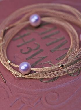 现货多用款akoya海水珍珠空气蕾丝项圈软金丝编织项链手链18k黄金