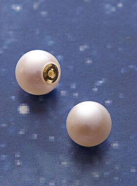 现货多用Akoya海水珍珠耳钉塞子耳堵耳逼耳帽耳钉扣18k黄金