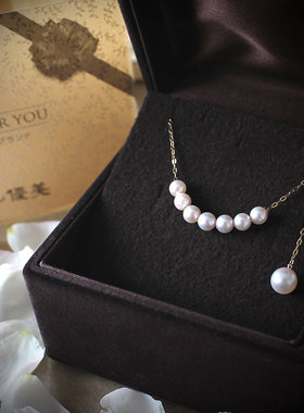 Akoya海水珍珠项链女日本代购路路通多戴法18K黄金白金锁骨链正品