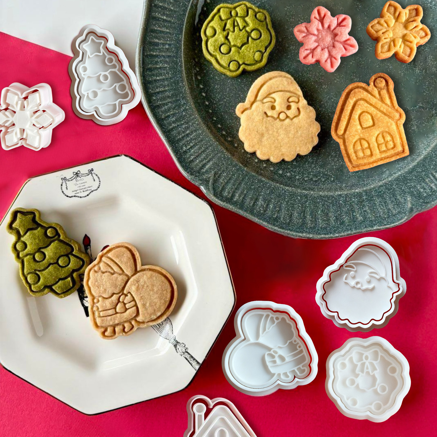 圣诞卡通饼干模具3d模具按压式diy手工圣诞树圣诞老人 熊烘焙工具