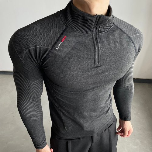 毒液半拉链无缝速干紧身健身衣男