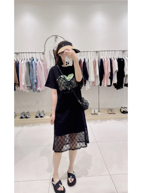 韩国代购LOVABLE蕾丝假两件连衣裙弹力显瘦夏季穿搭拼接连衣裙女