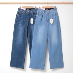 韩国vikini Jean女装春高腰宽松显瘦直筒阔腿牛仔裤长裤子百搭潮