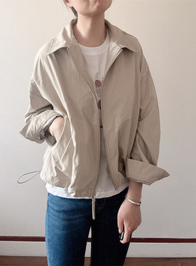 韩国EUNG代购夹克风衣外套休闲宽松翻领短外套女夹克上衣