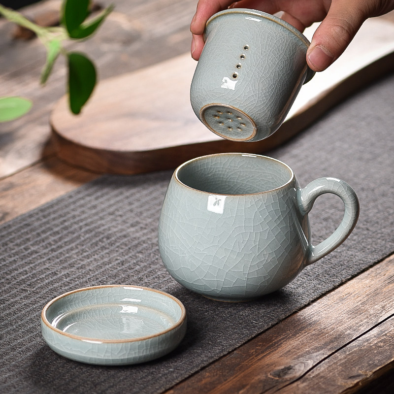 青瓷杯子女红茶水杯办公室喝茶大肚茶水分离带盖陶瓷杯个人专用杯