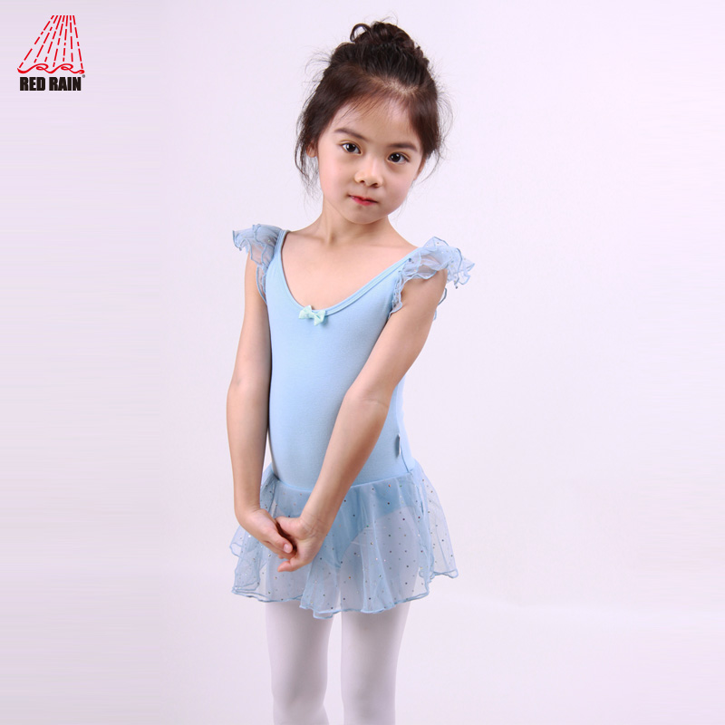 红雨舞蹈用品 儿童棉质 芭蕾连体练功服形体服 女童款背心款纱裙