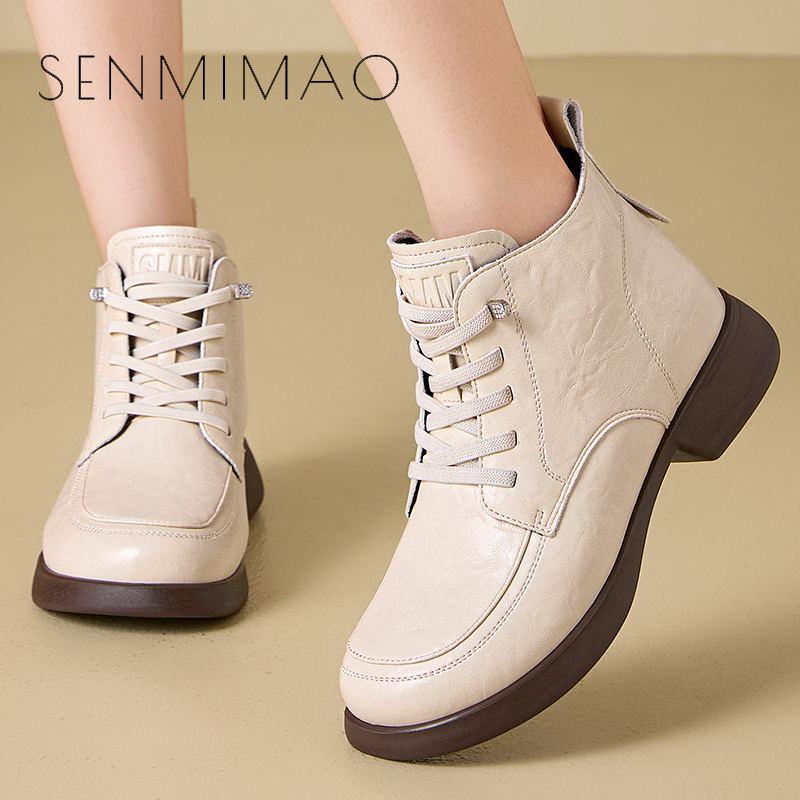 靴子女2025秋冬新款百搭增高英伦工作鞋真牛小皮鞋时尚厚底时装靴