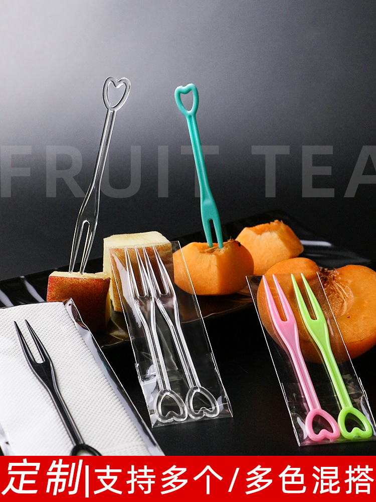 Custom fruit fork handmade independent packaging 2 pcs 3 4 5 pcs Disposable tasting fork Plastic label with paper towel set