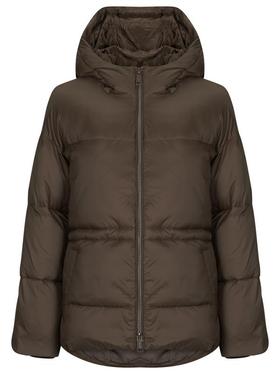 代购GUESS女士羽绒服保暖防风轻盈连帽长款绗缝深棕冬季通勤外套