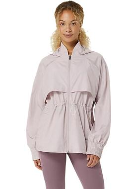 代购Asics亚瑟士运动夹克女士透气防风轻便舒适浅紫色连帽设计