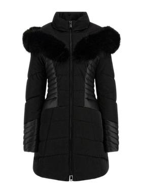 代购GUESS女士羽绒服保暖防风连帽立领绗缝人造毛皮冬季户外外套