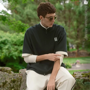 代购Kith for Wilson Dobby 拉链T恤衬衫刺绣款泡泡纱男士短袖网