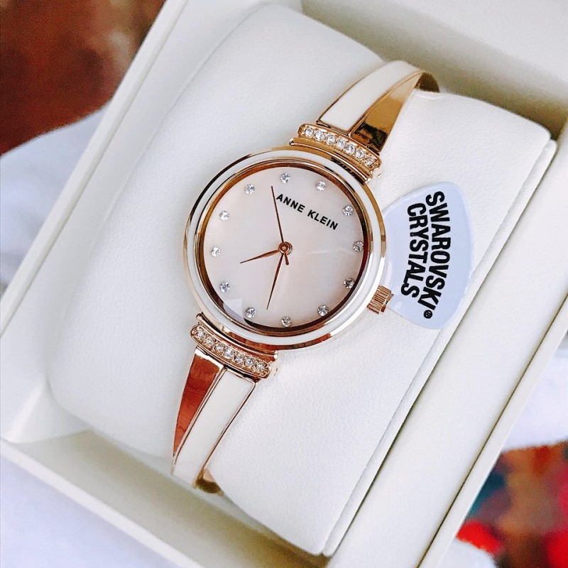 anne klein手表女玫瑰金镶钻贝母小表盘简约石英手镯腕表2216blrg