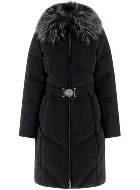 代购GUESS女士羽绒服保暖防风长款连帽束腰绗缝冬季通勤外套轻奢