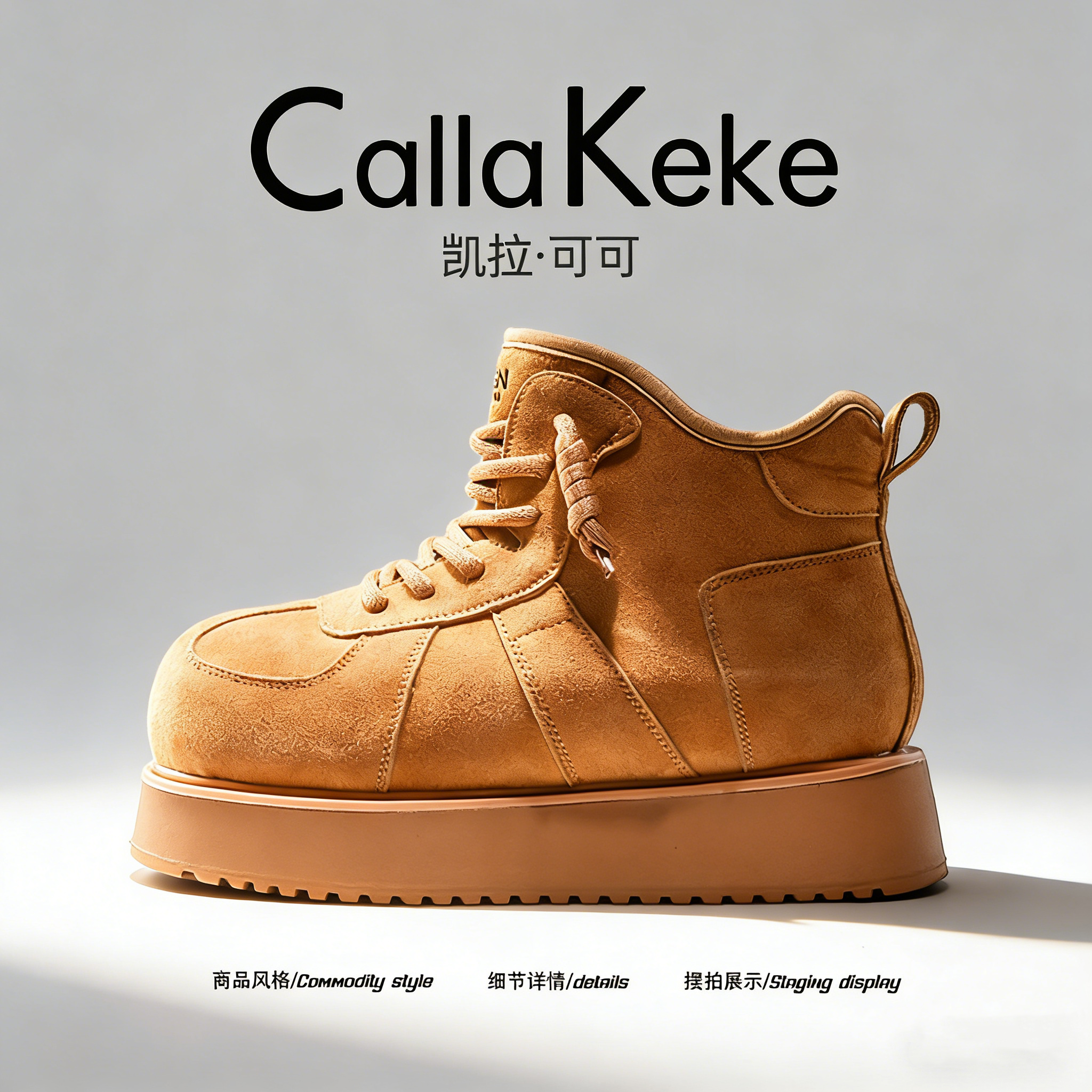 美国Calla Keke增高厚底冬季雪地靴男卡皮巴拉大头加绒加厚棉鞋