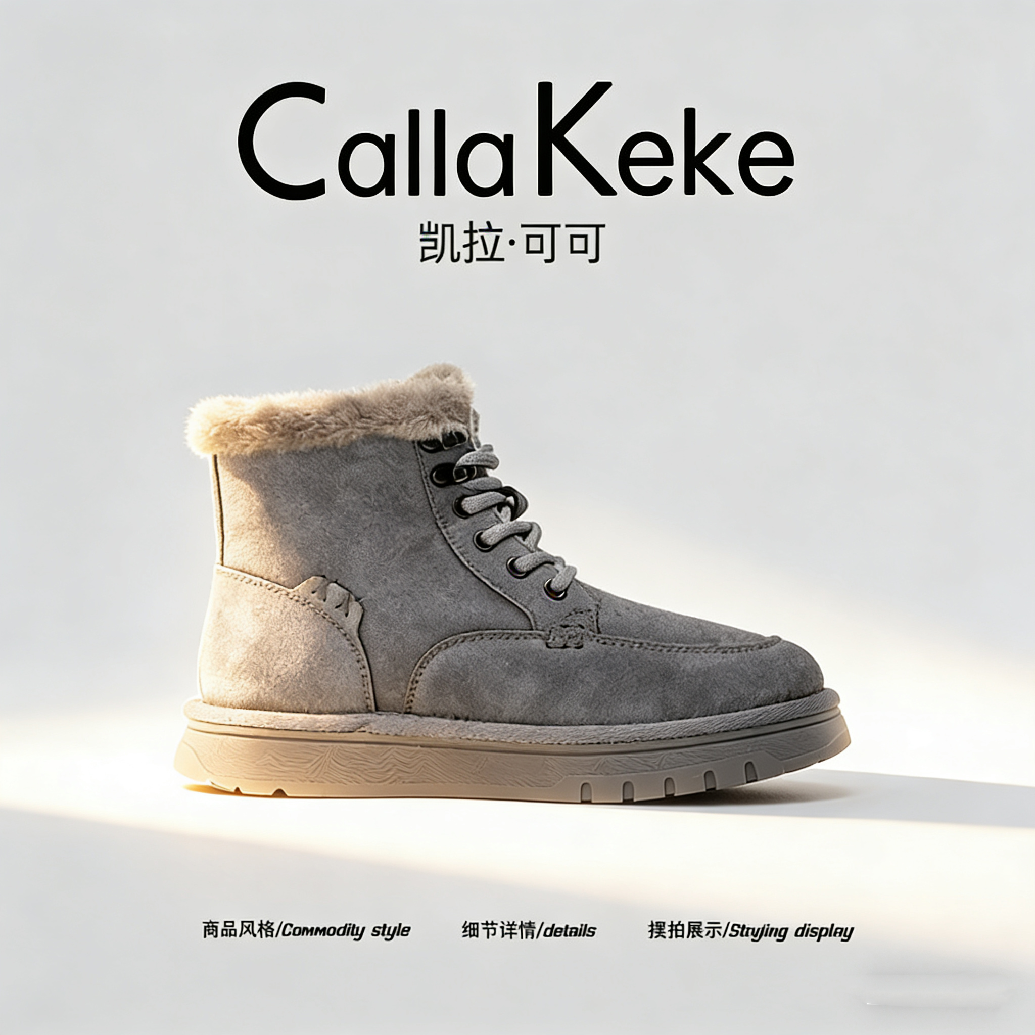 美国Calla Keke真皮毛绒雪地靴冬季高帮加绒保暖户外舒适棉鞋男