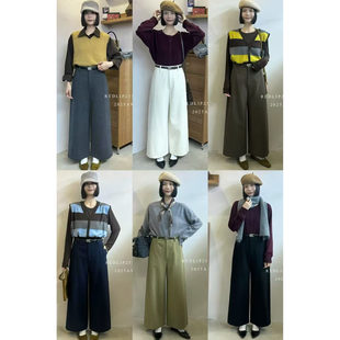 高腰显瘦窄直筒裤 REDLIP红唇25527新冬款 百搭阔腿裤 厚款 毛呢时尚