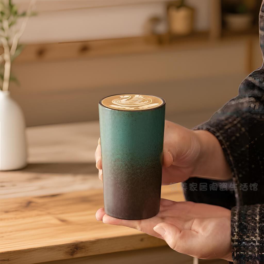 跨境窑变复古咖啡杯子中古粗陶创意木柄陶瓷马克杯水杯茶杯高颜值