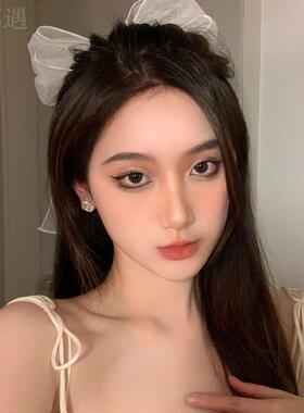仙女网纱大蝴蝶结头饰发夹飘带白色超仙公主后脑勺顶夹弹簧夹森系
