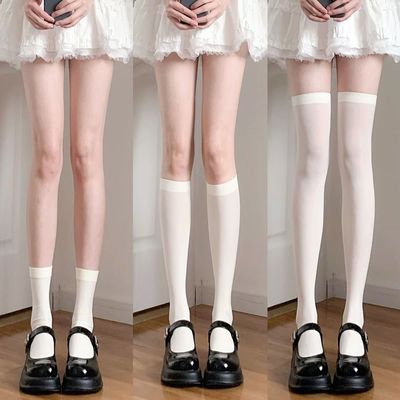 奶白袜子女春夏薄款小腿袜白色丝袜jk袜压力显瘦长筒过膝袜lolita