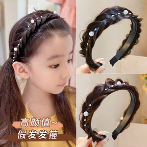 2023新款女童假发刘海发箍黑棕色鱼骨辫麻花头箍小女孩压发圈发饰