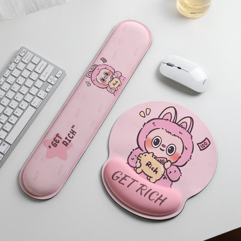 卡通可爱鼠标垫套装粉色动物图案键盘腕垫办公桌垫舒适学生鼠标垫