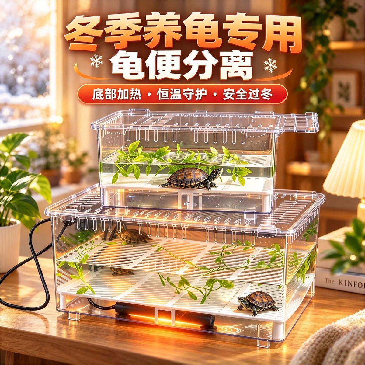 幼龟不冬眠加温过冬专业套装育苗箱带沉淀板饲养箱高透生态乌龟缸