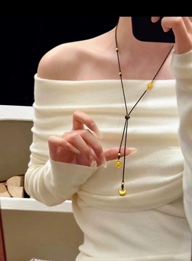 新中式古法小胖福黄财神毛衣链爆款长款甜美可调节项链百搭时尚