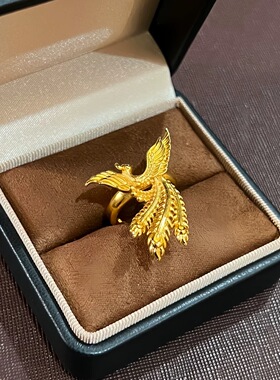 新中式新款婚嫁古法凤凰戒指女款开口可调节结婚婚礼凤凰戒子指环
