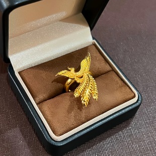 新中式新款婚嫁古法凤凰戒指女款开口可调节结婚婚礼凤凰戒子指环