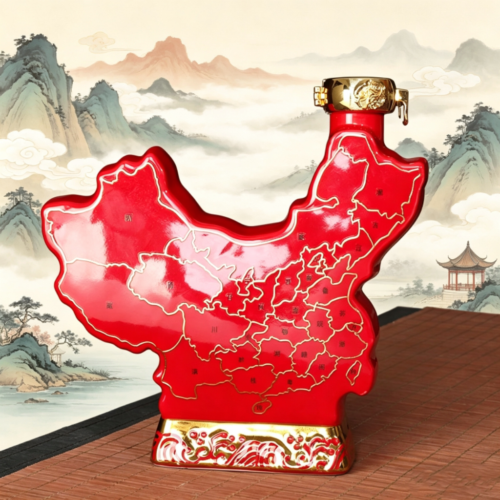 空瓶 红色地图景德镇陶瓷酒瓶酒壶密封装饰创意酒坛1斤装